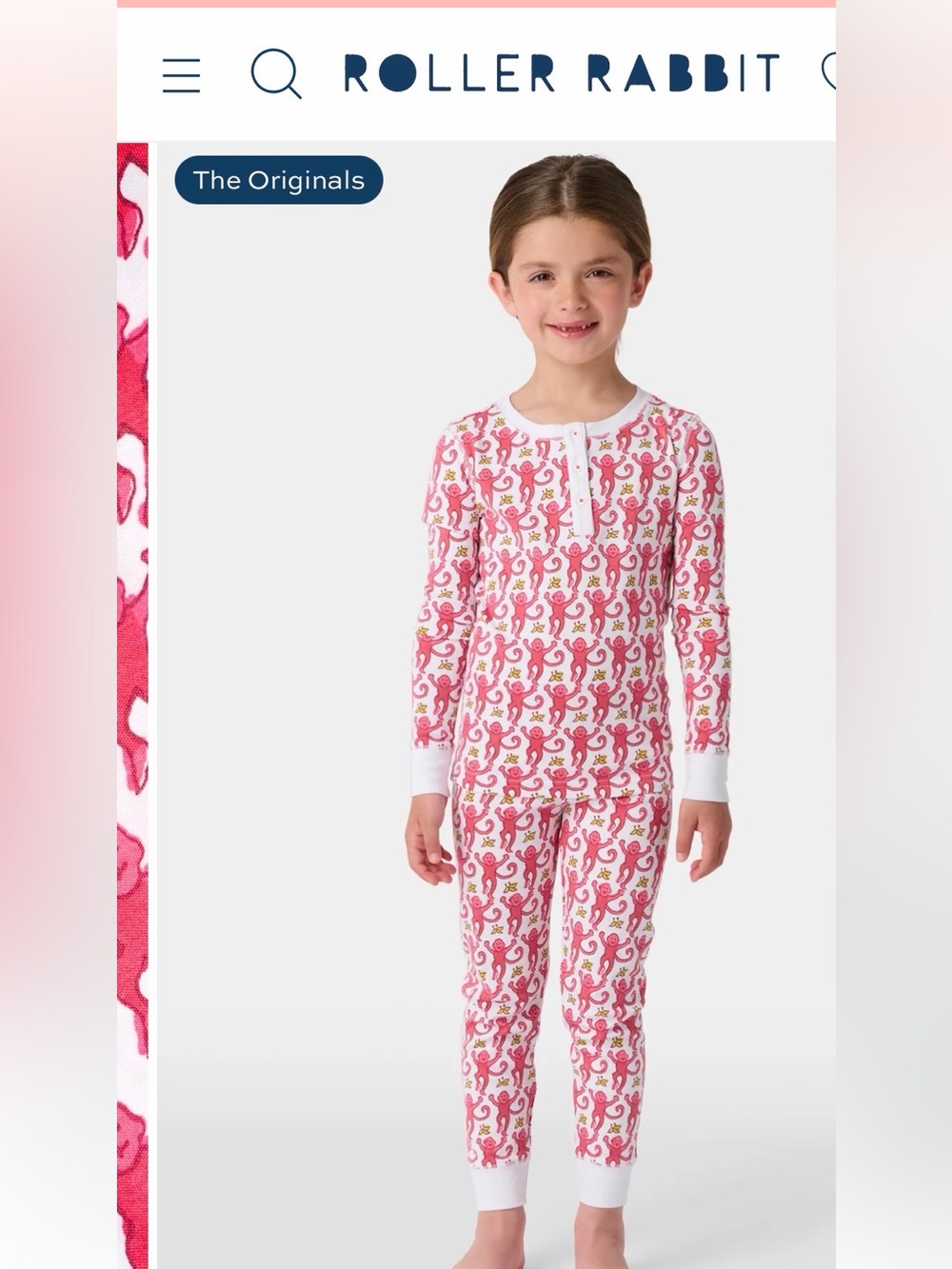 Roller Rabbit Pink Monkey Print Kids Pajama Set